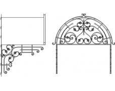 Кованый козырек над входом с фигурным фасадом в виде арки с полукруглым профилем крыши